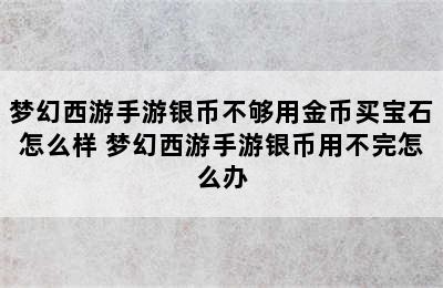 梦幻西游手游银币不够用金币买宝石怎么样 梦幻西游手游银币用不完怎么办